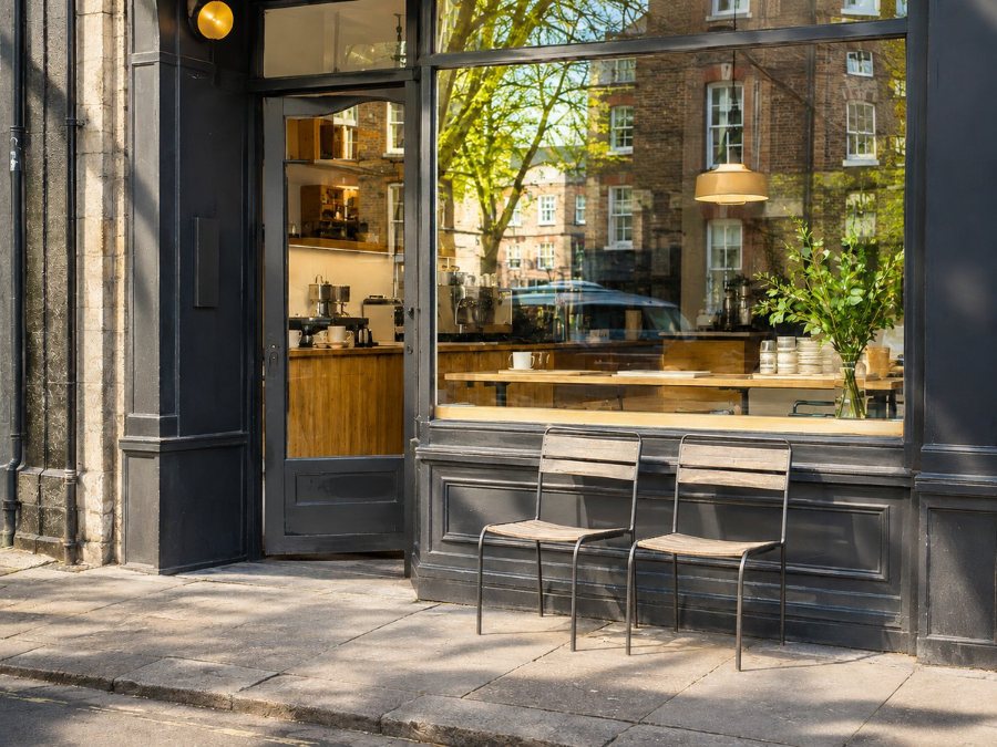 Vitrine de café ouverte sur la rue