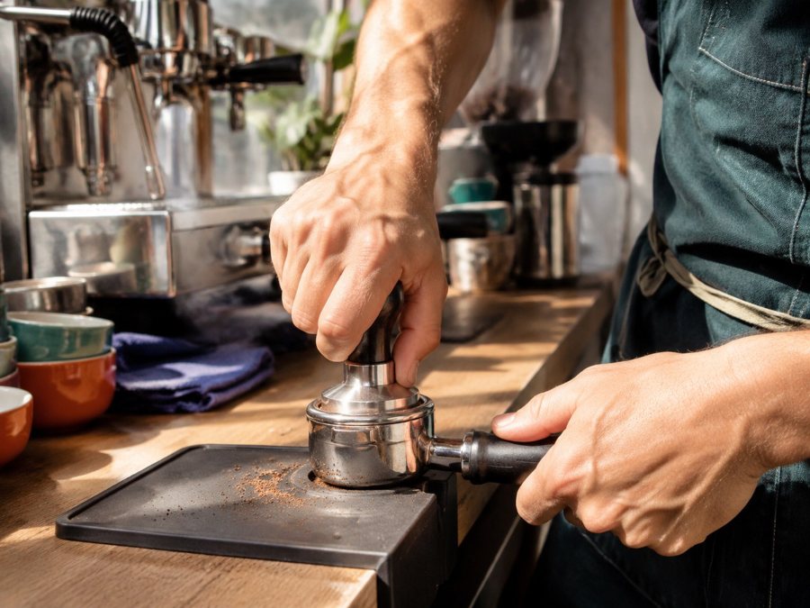 Barista tassant une mouture