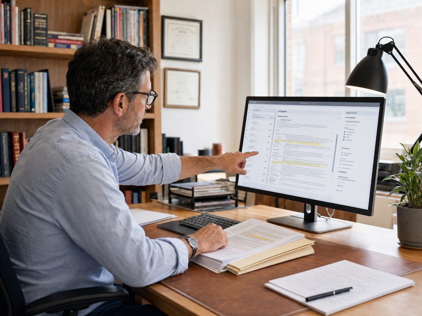 Dossier client consulté à l’écran au bureau