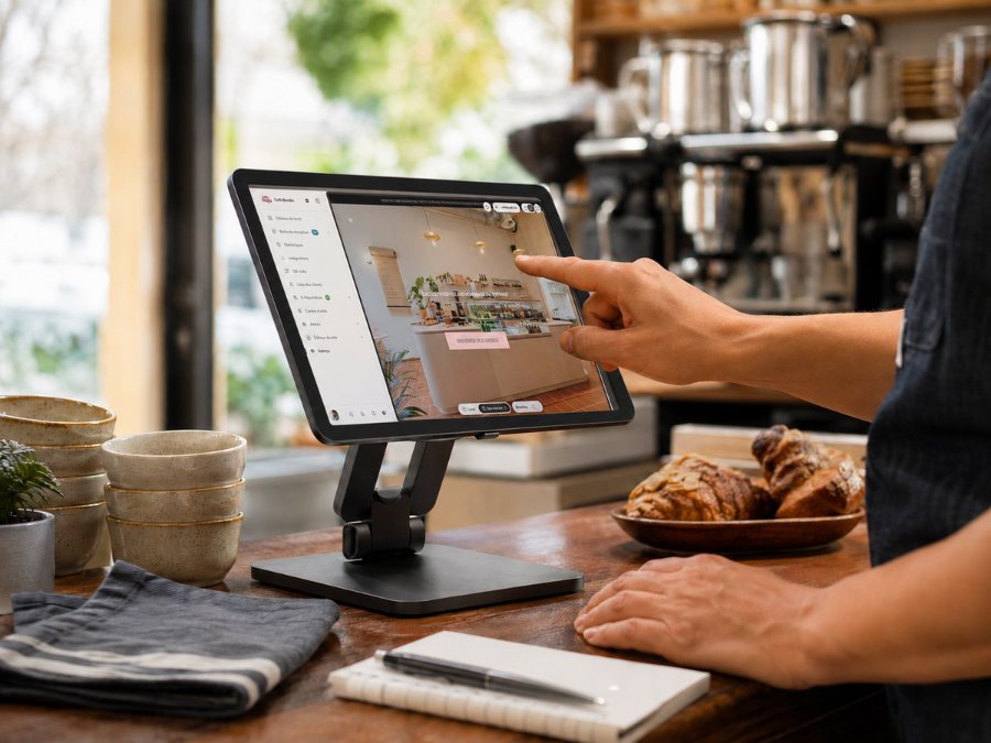 Tablette posée sur le comptoir