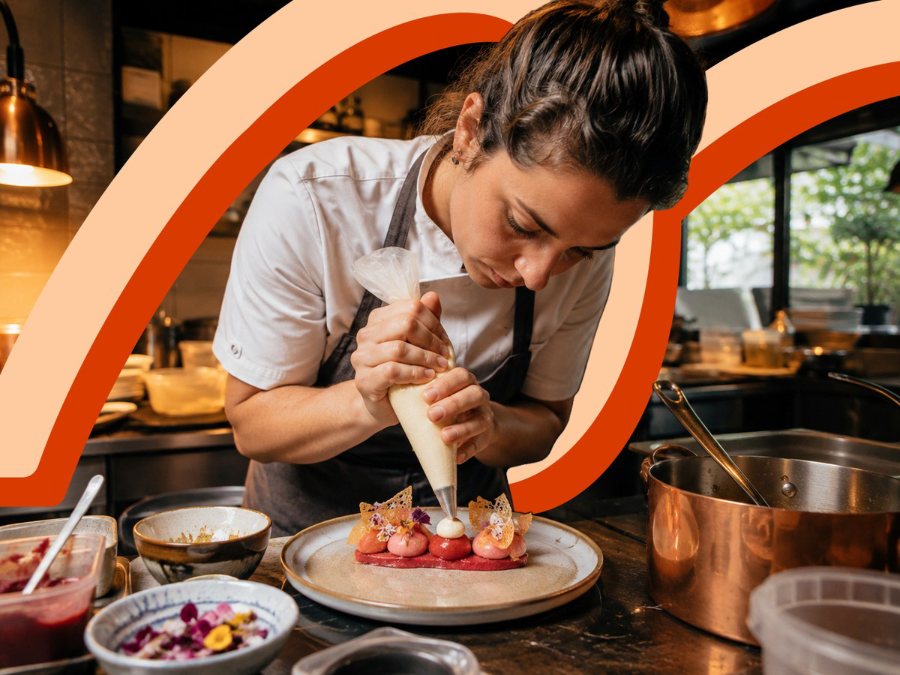 Visuel sectoriel restaurant et café, paire abricot et rouge