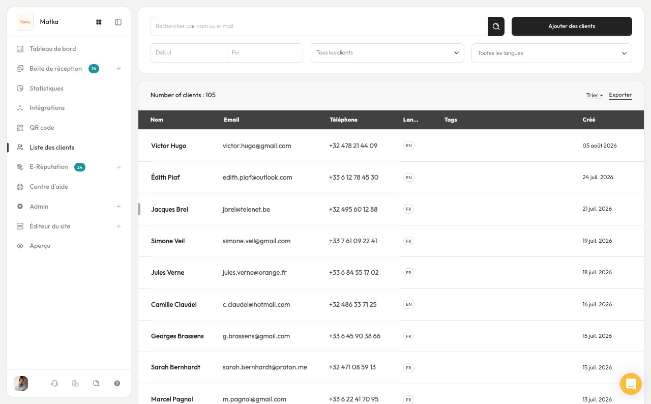 Liste des clients