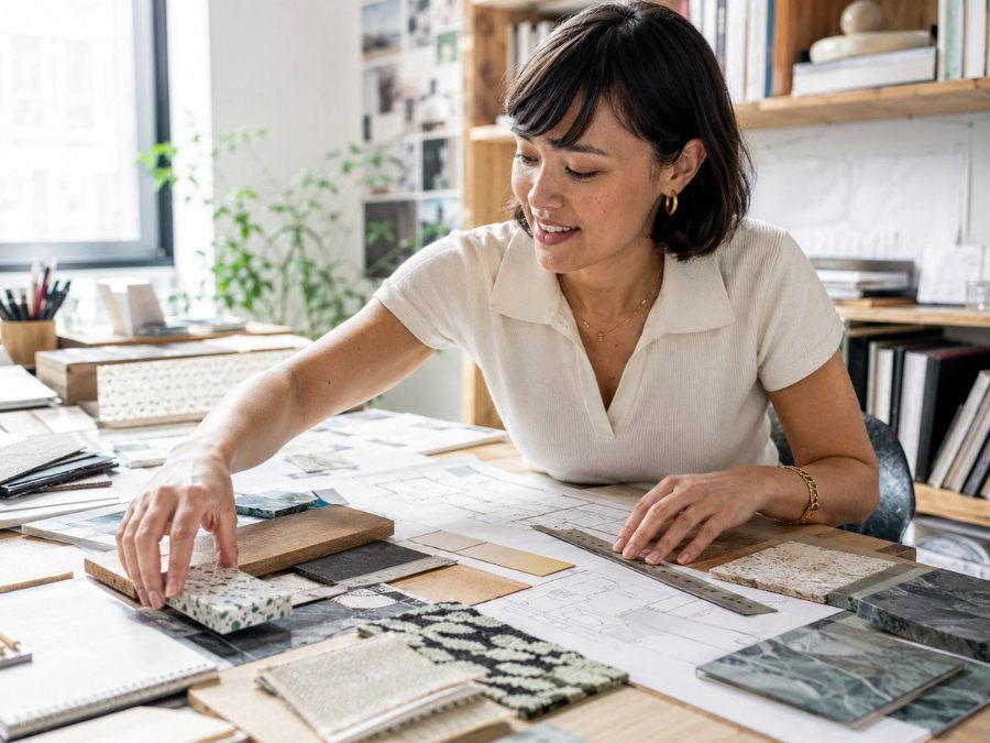 Architecte d'intérieur choisissant des matières